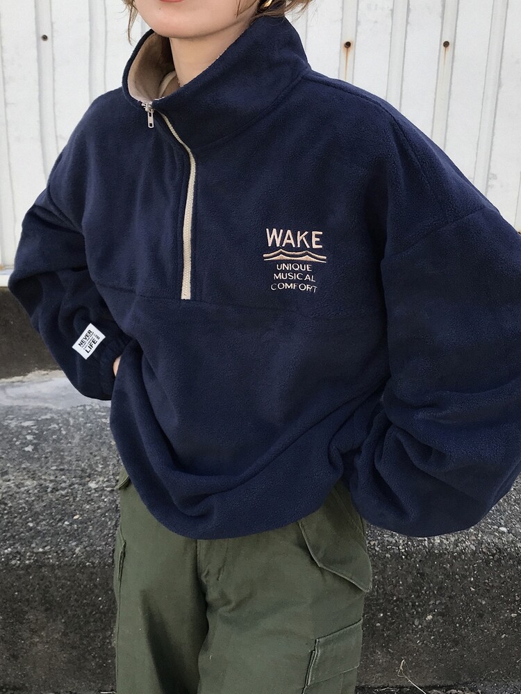 FRIFUL 女款韓式刺繡貼布長袖運動衫街頭風 - 藏蓝色 - 查看 8