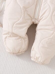 Cozy Pixies 1件女嬰連帽雪地連身衣，白色冬季花卉連身褲附配套手套，保暖內裡羽絨外套，女童端莊戶外冬季服飾 - 米色 - 查看 5