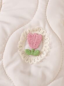 Cozy Pixies 1件女嬰連帽雪地連身衣，白色冬季花卉連身褲附配套手套，保暖內裡羽絨外套，女童端莊戶外冬季服飾 - 米色 - 查看 3