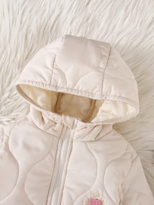 Cozy Pixies 1件女嬰連帽雪地連身衣，白色冬季花卉連身褲附配套手套，保暖內裡羽絨外套，女童端莊戶外冬季服飾 - 米色 - 查看 6