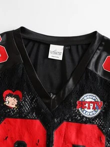 Betty Boop x SHEIN Women's Sexy Fashion Lace Cartoon Print Sheer T-Shirt - Black - View 10