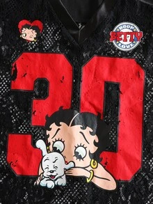 Betty Boop x SHEIN Women's Sexy Fashion Lace Cartoon Print Sheer T-Shirt - Black - View 11