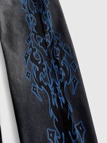ROMWE MEN Vintage Washed Fashion Distressed Printed Denim Casual Long Pants For Men - Blue - View 5