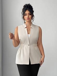 Elenzga Women's Plus Size Classic Versatile Sleeveless Jacket Vest, Autumn - Apricot - View 7