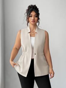 Elenzga Women's Plus Size Classic Versatile Sleeveless Jacket Vest, Autumn - Apricot - View 6