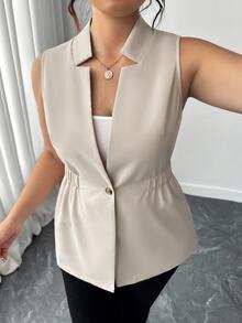 Elenzga Women's Plus Size Classic Versatile Sleeveless Jacket Vest, Autumn - Apricot - View 8