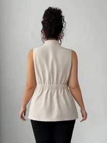 Elenzga Women's Plus Size Classic Versatile Sleeveless Jacket Vest, Autumn - Apricot - View 2