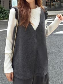 FRIFUL Women's Solid Color Casual Versatile Daily Wear Vest Jacket - Black - View 1