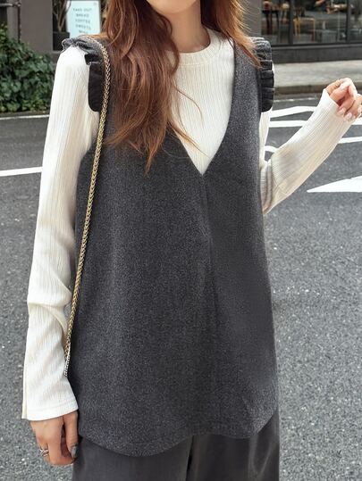 FRIFUL Women's Solid Color Casual Versatile Daily Wear Vest Jacket