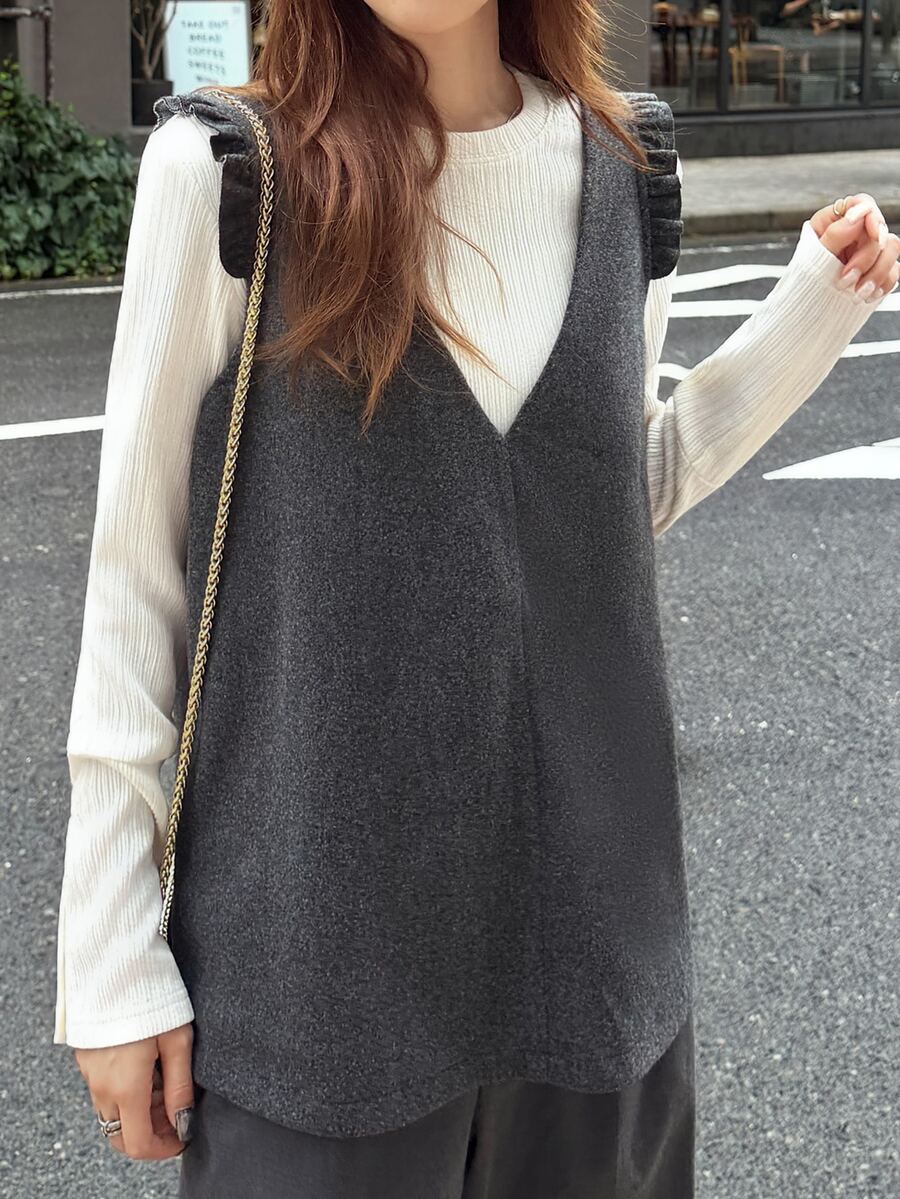 FRIFUL Women's Solid Color Casual Versatile Daily Wear Vest Jacket - Black - View 1
