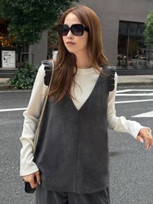 FRIFUL Women's Solid Color Casual Versatile Daily Wear Vest Jacket - Black - View 7