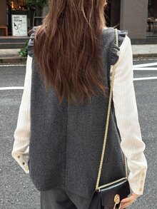 FRIFUL Women's Solid Color Casual Versatile Daily Wear Vest Jacket - Black - View 2