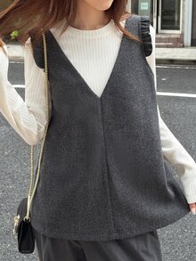 FRIFUL Women's Solid Color Casual Versatile Daily Wear Vest Jacket - Black - View 4