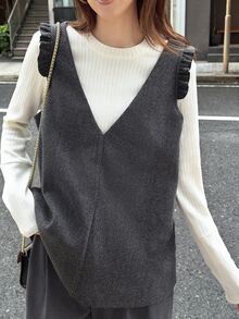 FRIFUL Women's Solid Color Casual Versatile Daily Wear Vest Jacket - Black - View 5