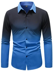Calvornis Camisa formal de manga larga con degradado de color para hombre, camisa casual holgada sin mangas con botones y colorida, regalo para el novio, ceremonia de otoño - azul real - Ver 4