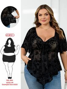 SHEIN CURVE+ Plus Size Halloween Skeleton Print Mesh Top For Women - Multicolor - View 7