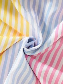 SHEIN Genkimix Kids 1件少女甜美彩虹條紋雛菊飾邊細肩帶荷葉邊下擺A字洋裝，柔軟聚酯纖維，聖誕派對秋季風格 - 彩色 - 查看 7