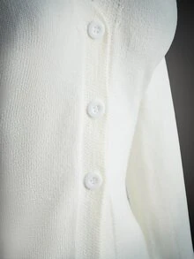 SHEIN ICON Women's Solid Color V-Neck Long Sleeve Casual Knit Cardigan - White - View 9