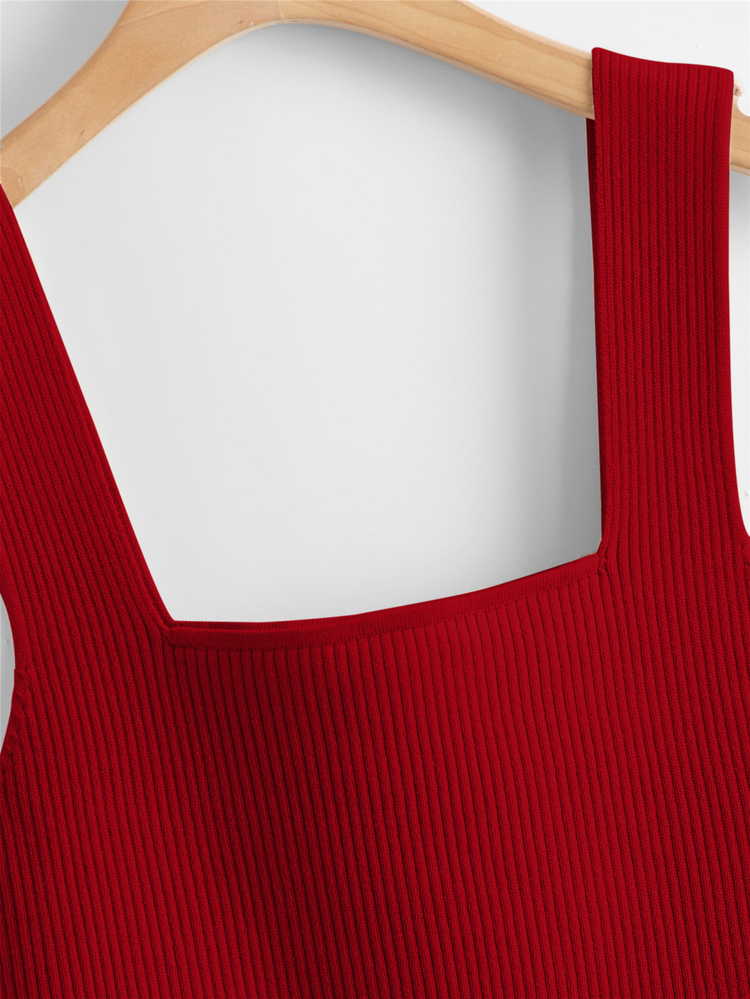 Nima Coro Solid Ribbed Knit Top For New Year Clothes - Red - View 3