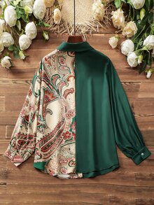 Lacomfia Plus Size Women's Fashionable AB Style Elegant Printed Shirt Fall Cloth For Women, Long Sleeve, Lapel Front Back To School, Casual - Multicolor - View 2