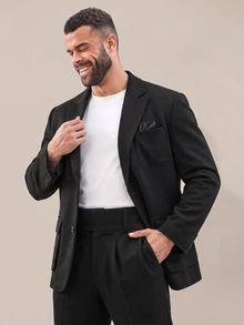 EASEVO Men's Plus Size Casual Woven Long Sleeve 3D Pocket Blazer Jacket Halloween Winter Party Autumn  - Black - View 1