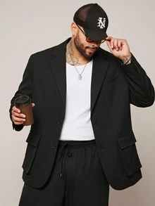 EASEVO Men's Plus Size Casual Woven Long Sleeve 3D Pocket Blazer Jacket Halloween Winter Party Autumn  - Black - View 8