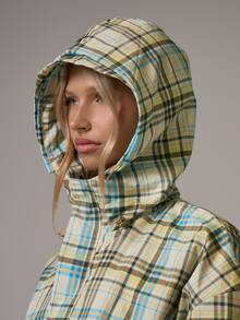 Musera Sport Checkered High Neck Pocket Detail Front Oversized Hooded Light Weight Sport Jacket Gym Pilates Daily Running Fall Autumn Winter - Multicolor - View 3