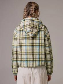 Musera Sport Checkered High Neck Pocket Detail Front Oversized Hooded Light Weight Sport Jacket Gym Pilates Daily Running Fall Autumn Winter - Multicolor - View 5