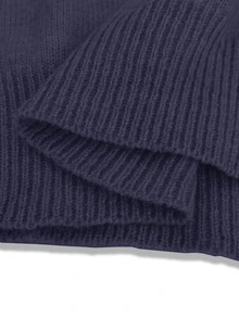 SHEIN Autumn/Winter Casual Solid Color Turtleneck Off-Shoulder Sweater - Navy Blue - View 7
