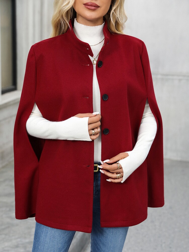 EMERY ROSE Women's Solid Color Casual Versatile Daily Overcoat Winter Outfit For Women Winter Outfit For Women - Burgundy - View 4