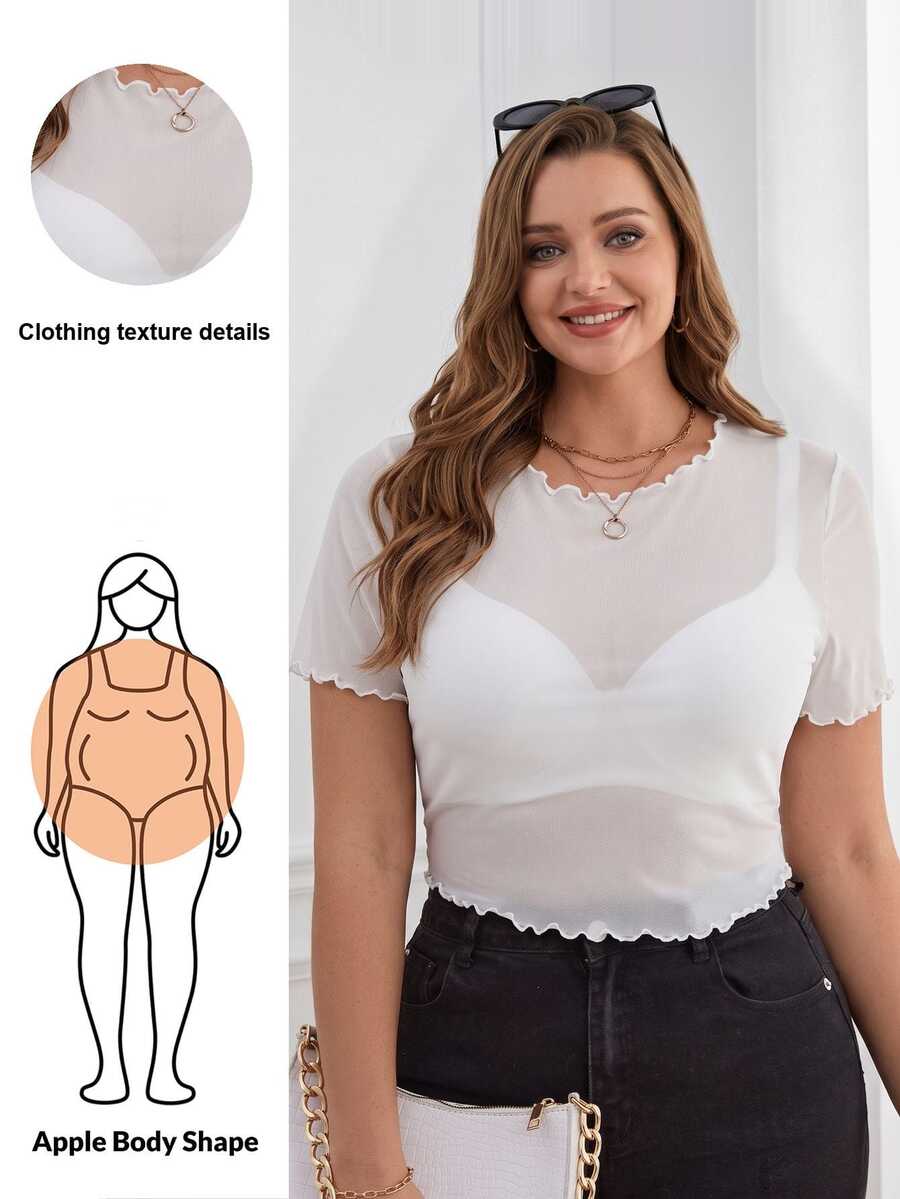 Shapeblank Plus Lettuce Trim Sheer Mesh Top Without Bra Spring To Summer