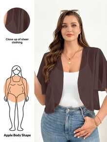 Shapeblank Plus Size Women's Brown Elegant Chiffon Short-Sleeved Cardigan,Loose Perspective Sun Protection Coats,Wedding Guest Tops,Cruise Women Fall - Brown - View 1