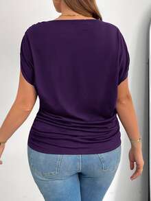 Shapeblank Plus Size Women's Spring And Summer Fashion Casual Loose And Comfortable Daily Versatile Slim Short-Sleeved T-Shirt, Simple Style, Work Top, European Summer, Open Shoulder Top, Church For Women, Teacher - Purple - View 2