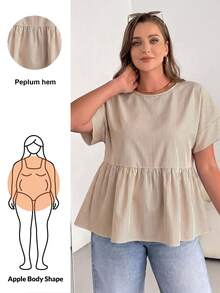 Shapeblank Plus-Size Women's Summer Casual Everyday White Sequence Blue Striped Short-Sleeved Shirt,Loose Comfortable Blouse,Curve Cute Simple Style - Brown - View 1