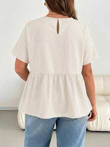 Shapeblank Plus Size Women's Striped Short-Sleeved Summer Casual Everyday Loose Comfortable Blouse, Simple Style Curve Cute Fashion - Apricot - View 2
