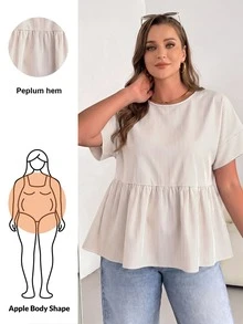 Shapeblank Plus Size Women's Striped Short-Sleeved Summer Casual Everyday Loose Comfortable Blouse, Simple Style Curve Cute Fashion - Apricot - View 1