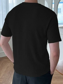 DAZY Men Solid Ribbed Knit Tee - Black - View 2