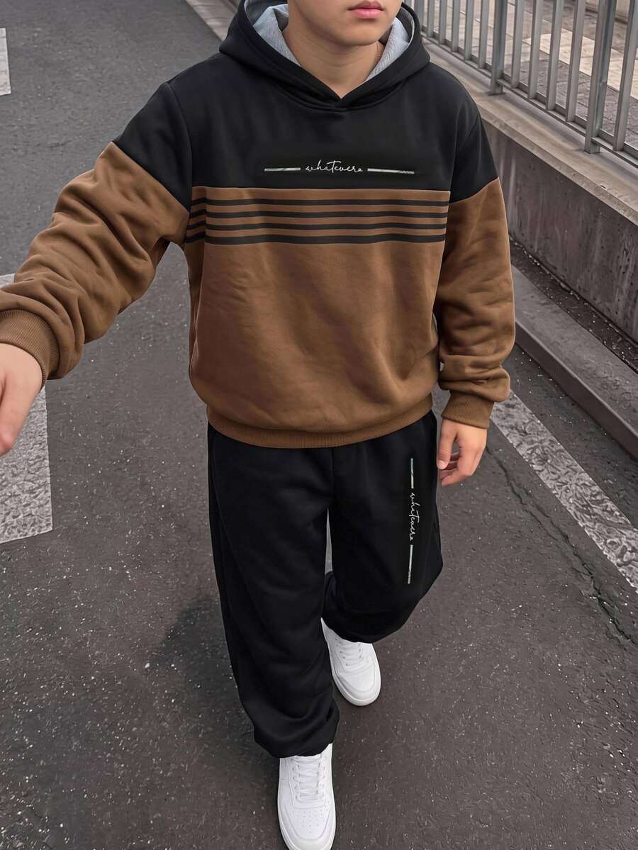 青少年男孩休閒舒適長袖連帽衛衣與長褲套裝 - 彩色 - 查看 1