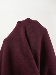 SHEIN 秋季極簡風缺口V領純色長袖針織上衣 - 酒紅色 - 查看 5