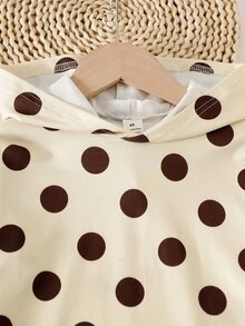 SHEIN Playful Pals 女童秋冬新款楓葉棕復古波點連帽長袖上衣與鬆緊腰休閒寬鬆軟針織長寬腿褲 2 - 棕色 - 查看 4