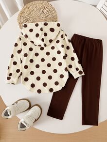 SHEIN Playful Pals 女童秋冬新款楓葉棕復古波點連帽長袖上衣與鬆緊腰休閒寬鬆軟針織長寬腿褲 2 - 棕色 - 查看 2
