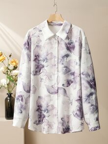 Lacomfia Women's Tie Dye Floral Print Shirt & Wide Leg Pants 2 Pieces Set, Romantic Daily Wear, Plus Size Fall - Multicolor - View 4