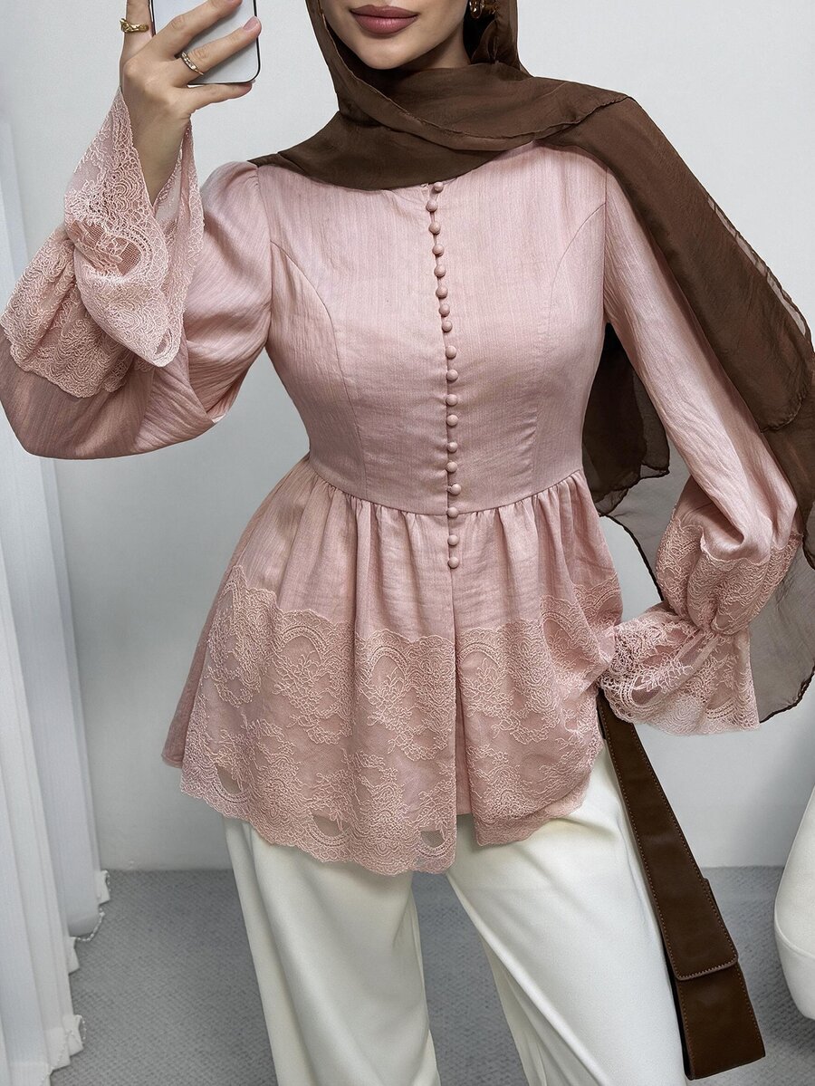 Solavon Women's Solid Color Pleated Casual Versatile Daily Wear Blouse - Pink - View 1
