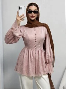 Solavon Women's Solid Color Pleated Casual Versatile Daily Wear Blouse - Pink - View 3