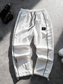 Sport MetroGents Men's Letter Print Drawstring Waist Loose Sports Long Pants, Gym - White - View 2