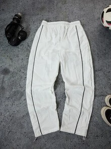 Sport MetroGents Men's Letter Print Drawstring Waist Loose Sports Long Pants, Gym - White - View 3