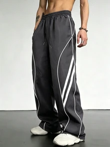 Sport MetroGents Men's Straight Leg Wide Leg Tie Strap Design Casual Sports Pants, Gym - Dark Grey - View 4