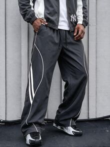 Sport MetroGents Men's Straight Leg Wide Leg Tie Strap Design Casual Sports Pants, Gym - Dark Grey - View 1