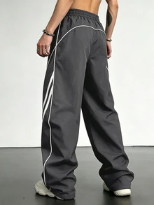 Sport MetroGents Men's Straight Leg Wide Leg Tie Strap Design Casual Sports Pants, Gym - Dark Grey - View 3