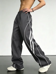 Sport MetroGents Men's Straight Leg Wide Leg Tie Strap Design Casual Sports Pants, Gym - Dark Grey - View 5